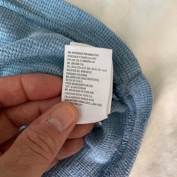 American Eagle Men's Pale Blue Long Sleeve Tight Waffle Knit LS T-Shirt Medium - Picture 9 of 13